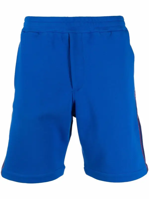 Alexander McQueen Side Logo Print Blue Track Shorts $650