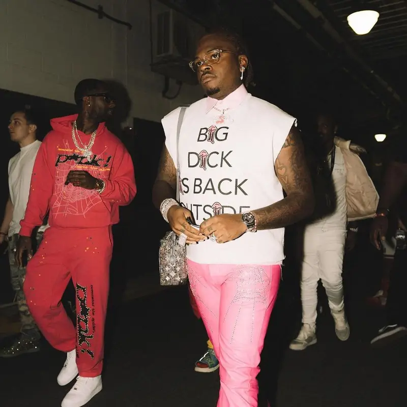 Gunna outfit in Moteefe, Louis Vuitton, and Chrome Hearts, 2021