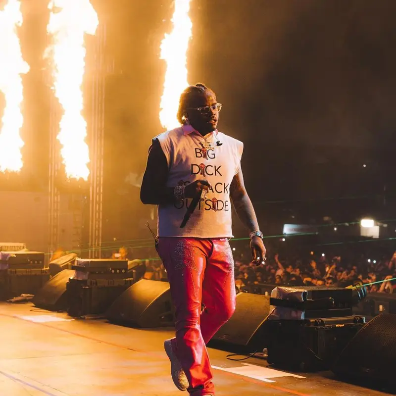 Gunna outfit in Moteefe, Louis Vuitton, and Chrome Hearts, 2021