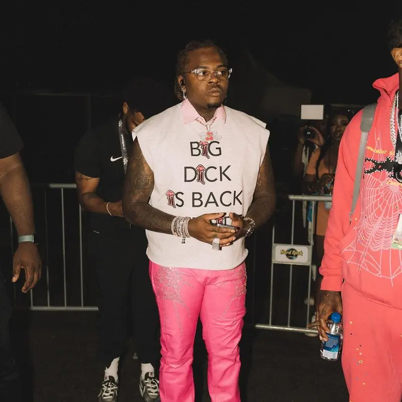 Gunna outfit in Moteefe, Louis Vuitton, and Chrome Hearts, 2021