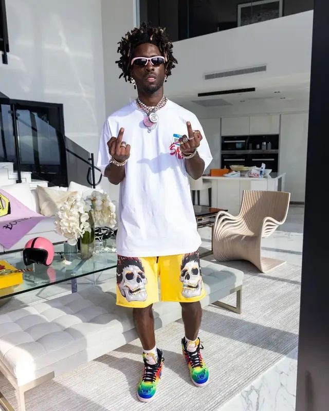 Saint JHN outfit in Vetements, Bottega Veneta, and Christian Sex Club, 2021
