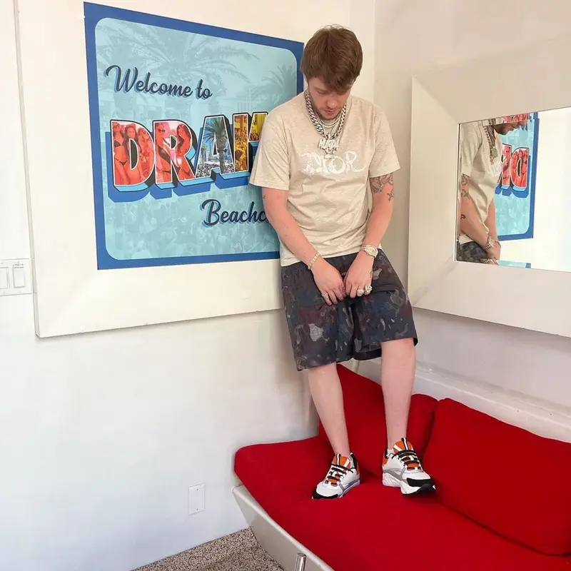Murda Beatz outfit in Dior and Peter Doig, 2021