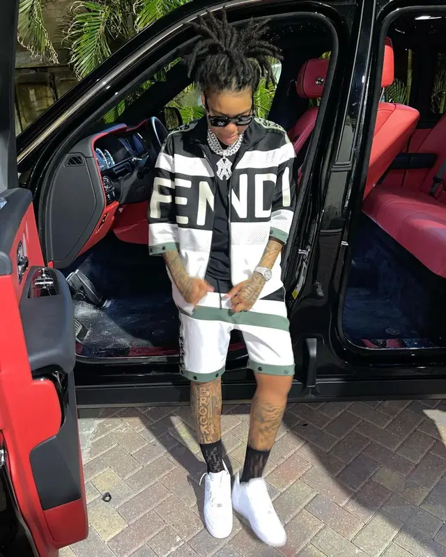 Young M.A outfit in Fendi, Nike, and Louis Vuitton, 2021