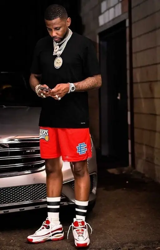 Fabolous outfit in Calvin Klein, Eric Emanuel, and Reebok, 2021