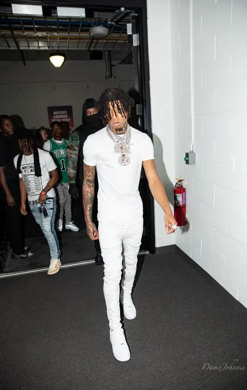 NLE Choppa outfit in Hanes, Amiri, and Chemist, 2021