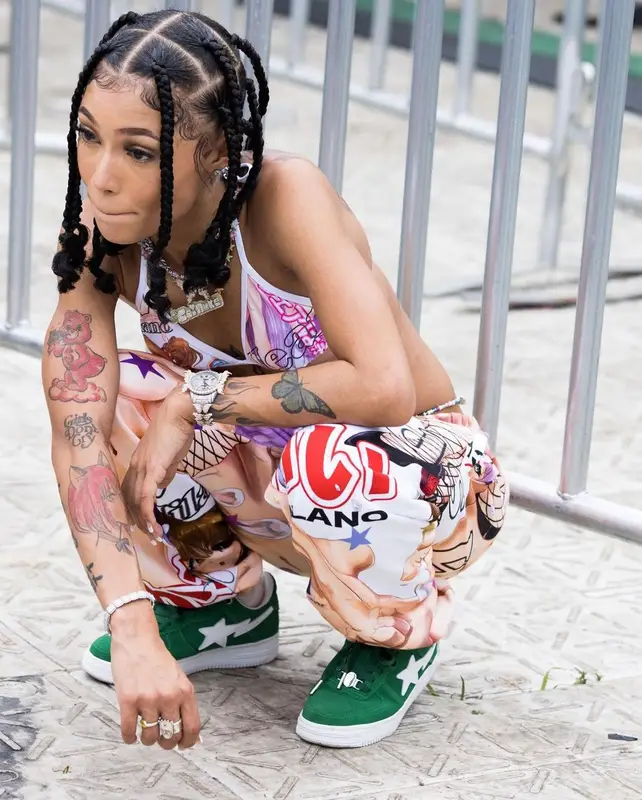 Coi Leray outfit in Bape and GCDS, 2021