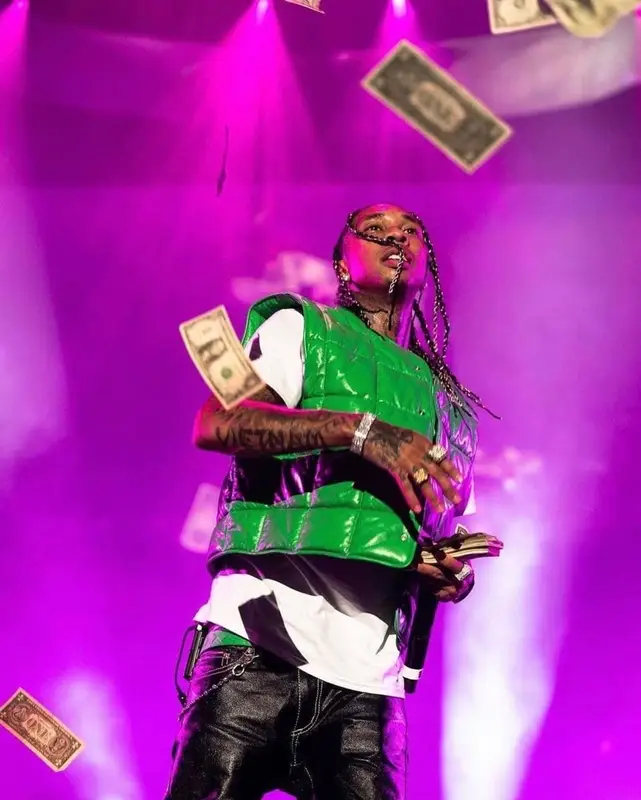 Tyga outfit in Bottega Veneta, Eytys, and Rick Owens, 2021