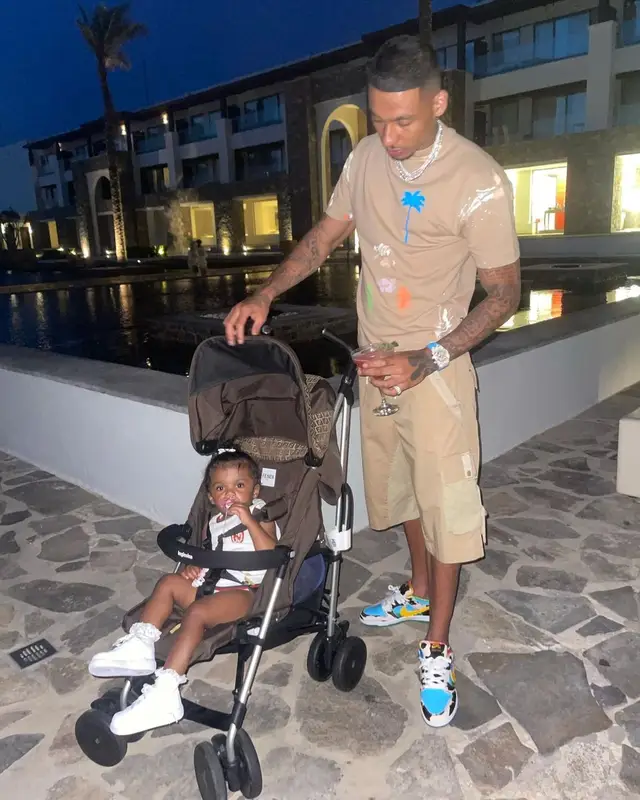Fredo outfit in Palm Angels, Moncler, and Louis Vuitton, 2021