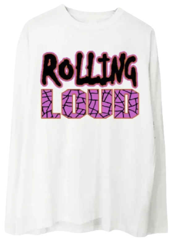 Rolling Loud Merch Cracked White Long Sleeve $45