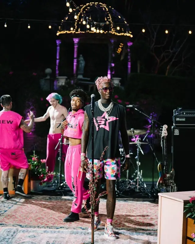 Young Thug outfit in Spider Worldwide, Richard Mille, and Balenciaga, 2021