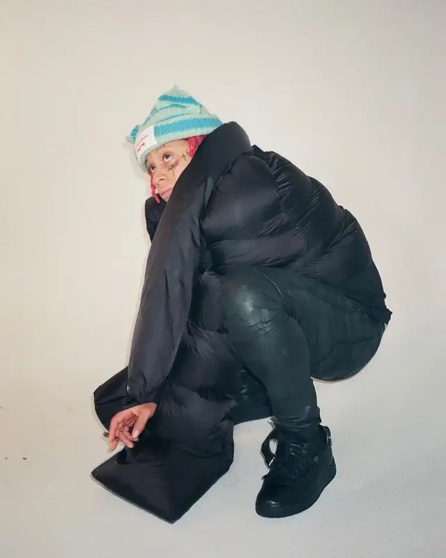 Trippie Redd outfit in Rick Owens, Nike, and Loverboy by Charles Jeffrey, 2021