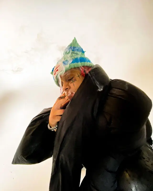Trippie Redd outfit in Rick Owens, Nike, and Loverboy by Charles Jeffrey, 2021