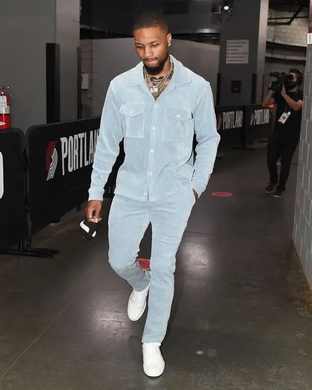Damian Lillard outfit in Christos and Gucci, 2021