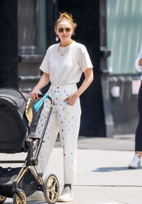 Gigi Hadid outfit in Reebok, Vehla, and Victoria Beckham Merch, 2021