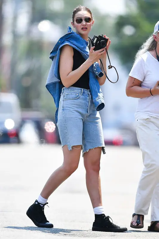 Gigi Hadid outfit in In-N-Out, Converse, and Vehla, 2021