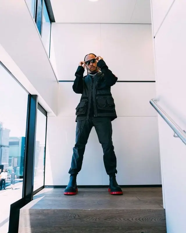 Lewis Hamilton outfit in Rick Owens, Police, and Lewis Hamilton, 2021