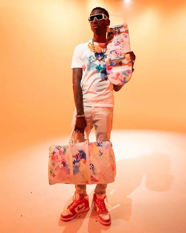 Young Dolph outfit in Louis Vuitton and Nike, 2021