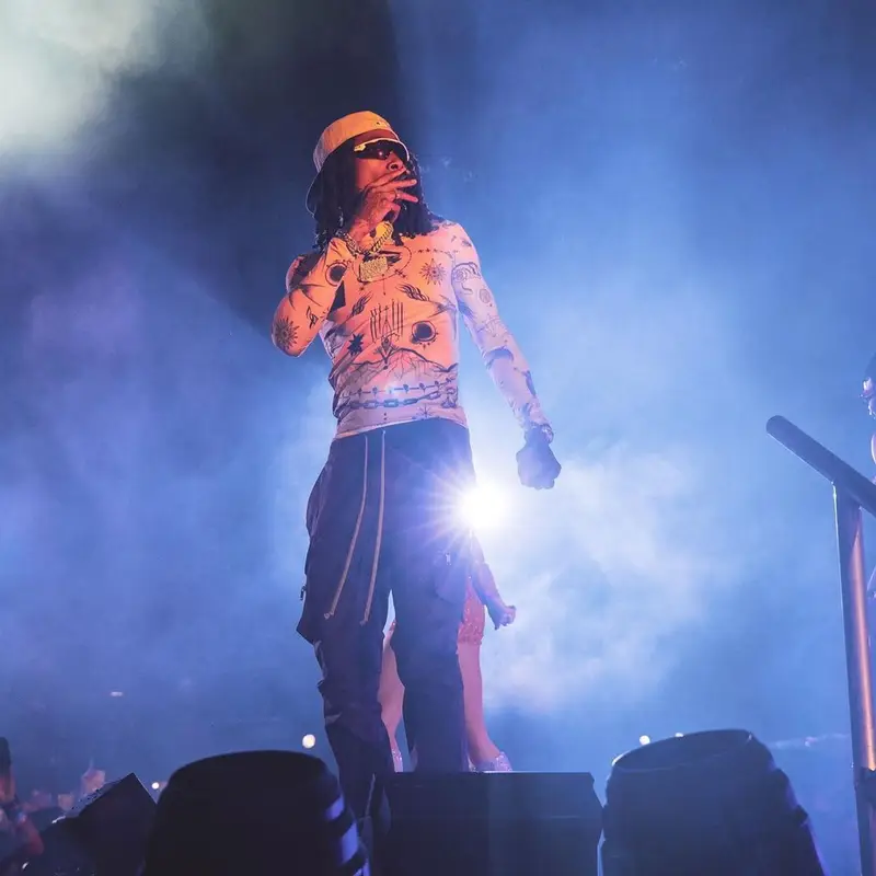 Wiz Khalifa outfit in Sacai, Oakley, and Jean Paul Gaultier, 2021