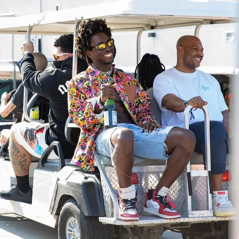 Saint JHN outfit in Loewe, Pale, and Nike, 2021