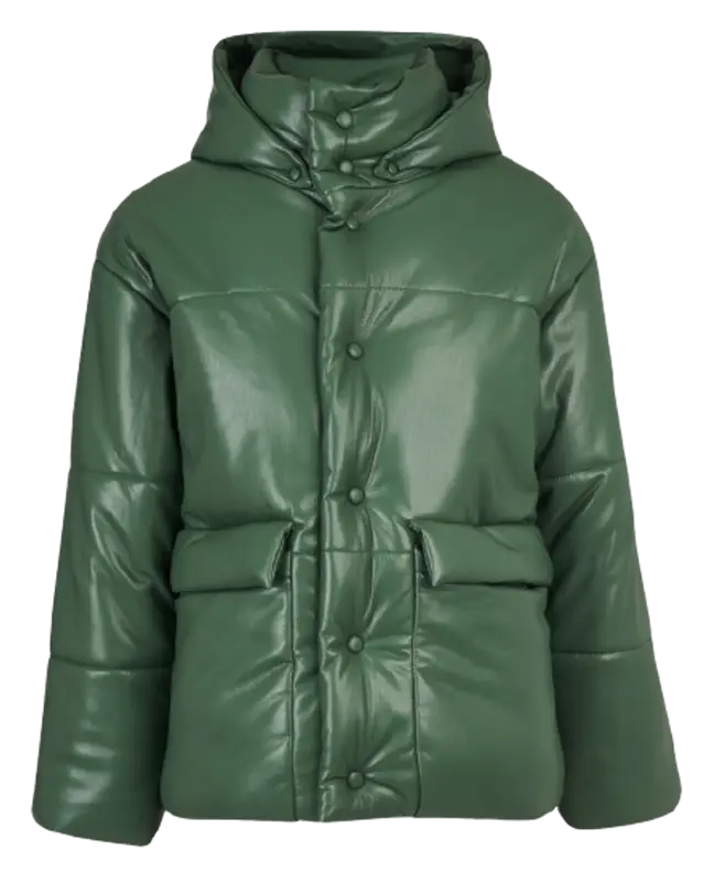 green leather puffer