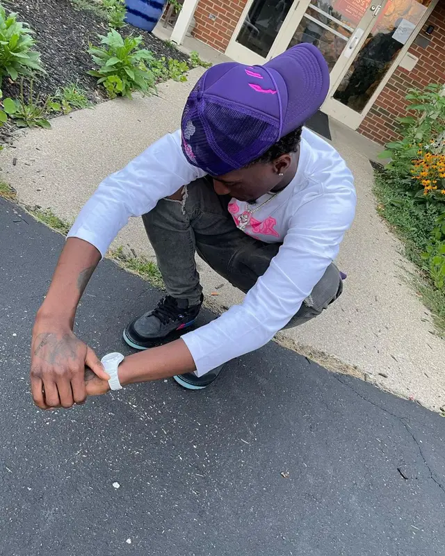 YTB Trench outfit in Purple Brand, Jordan, and Paradox, 2021
