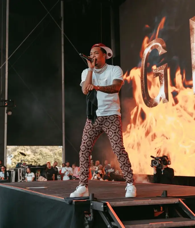 G Herbo outfit in Casablanca, Nike, and New Era, 2021