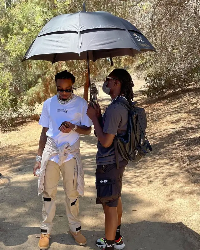 Quavo outfit in Timberland, Alyx, and Balenciaga, 2021