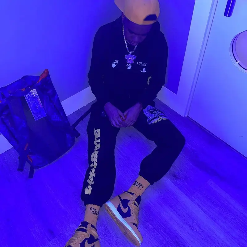 Lil Poppa outfit in Off-White, Nike, and Gallery Dept., 2021