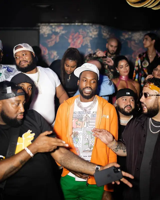 Meek Mill outfit in Louis Vuitton, Soho Youth Club, and Concrete Hills, 2021
