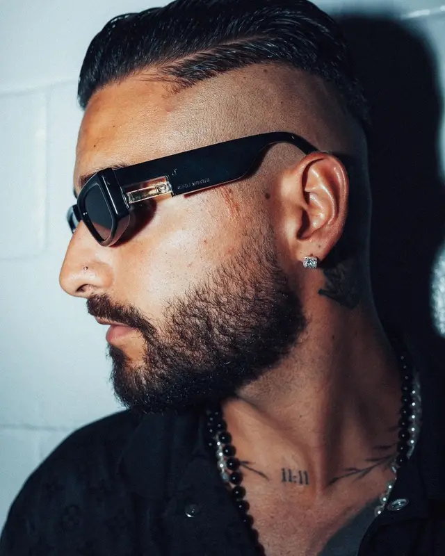 Maluma outfit in Louis Vuitton, Heron Preston, and Gentle Monster, 2021