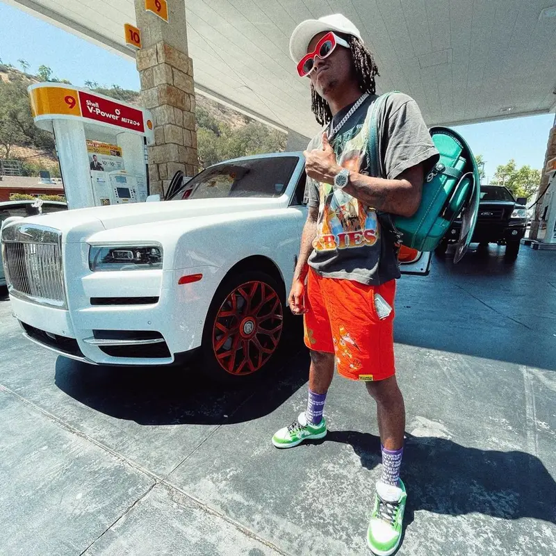 Rich The Kid outfit in Vonds, Loewe, and Telfar, 2021