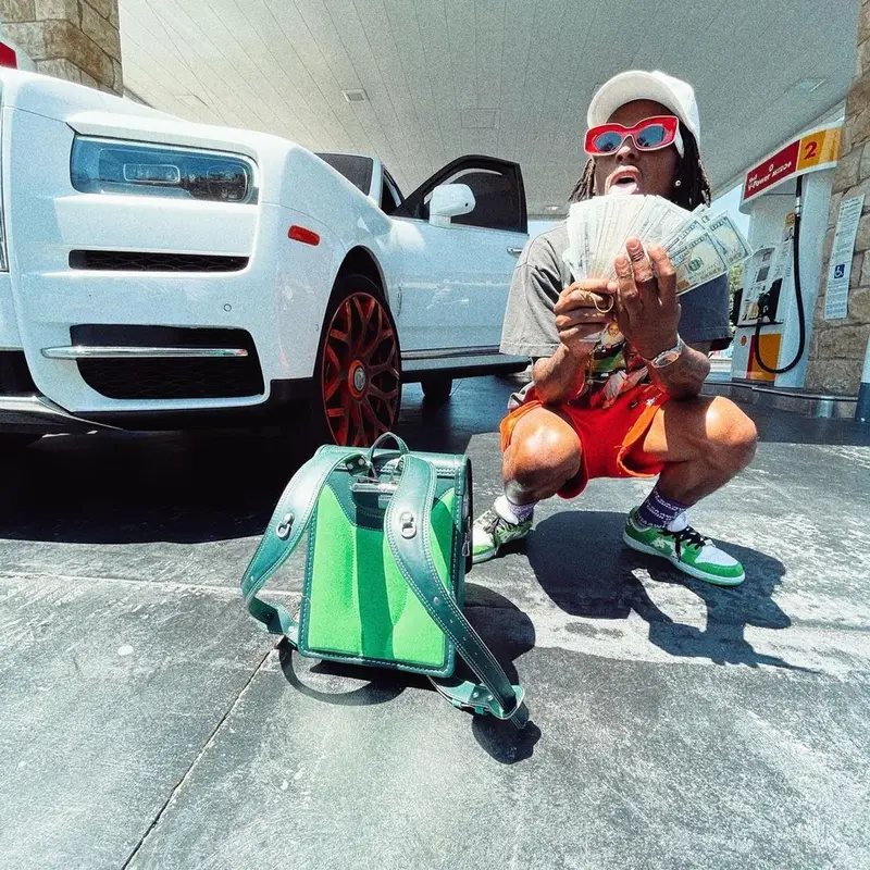 Rich The Kid outfit in Vonds, Loewe, and Telfar, 2021
