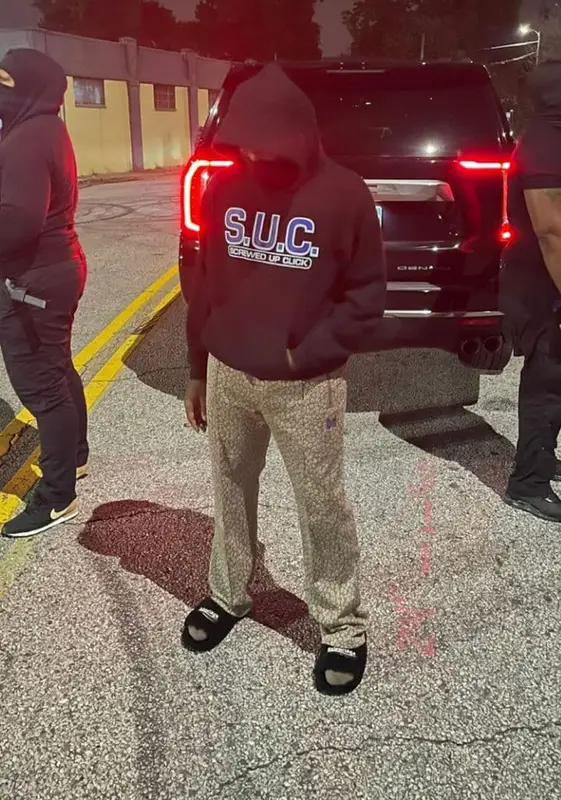 Don Toliver outfit in Screwed Up Records, Needles, and Balenciaga, 2021