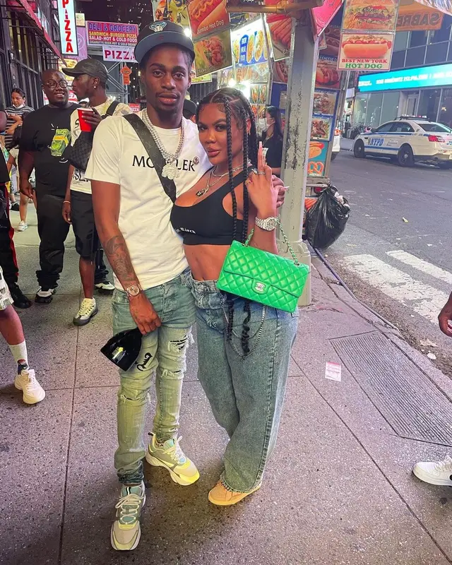 Russ Millions outfit in Moncler, Amiri, and Louis Vuitton, 2021