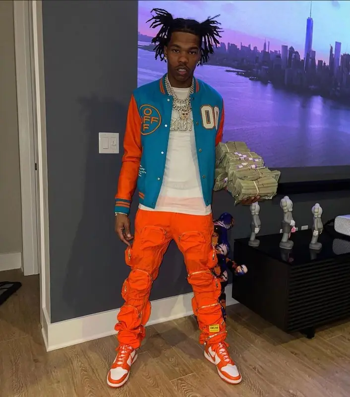 Lil Baby outfit in Off-White, Rick Owens, and Nike, 2021
