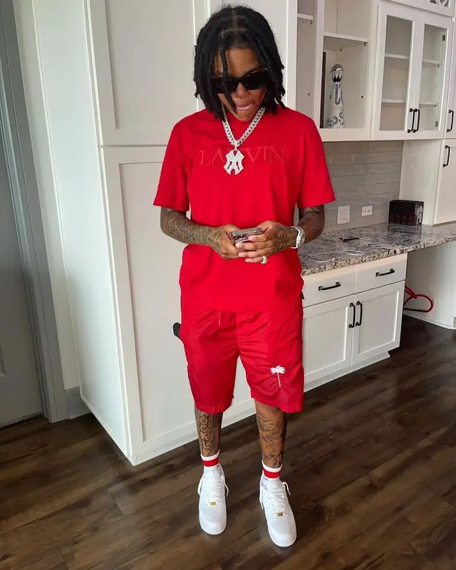 Young M.A outfit in Lanvin, Palm Angels, and Louis Vuitton, 2021