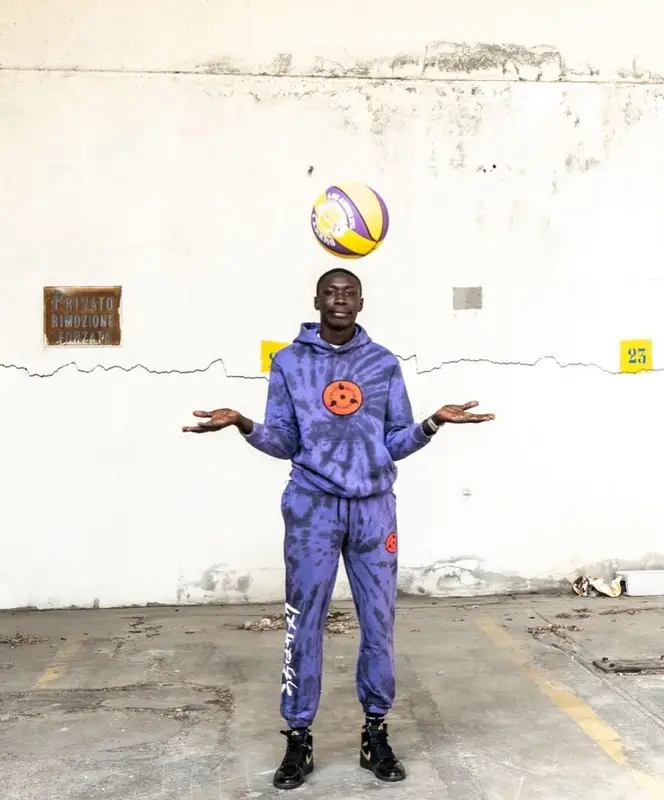 Khaby Lame outfit in Bershka, Nike, and Los Angeles Lakers, 2021