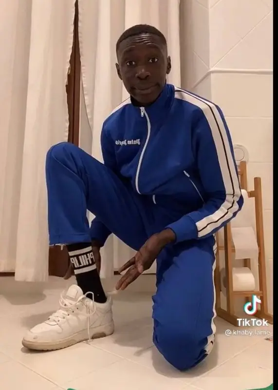 Khaby Lame outfit in Palm Angels, Off-White, and Philipp Plein, 2020