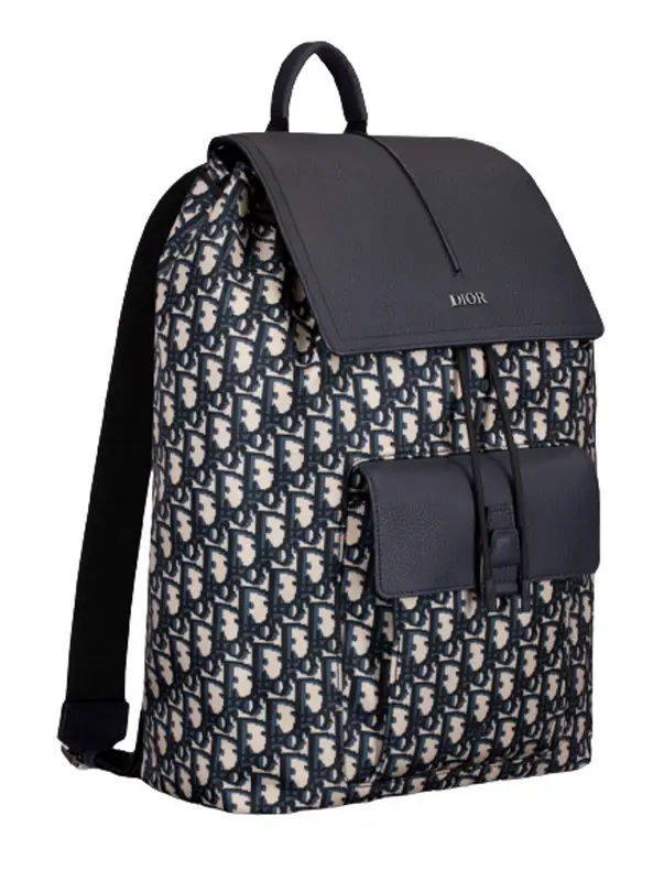 Dior Beige and Black Dior Oblique Nylon and Black Grained Calfskin Motion Backpack $2050