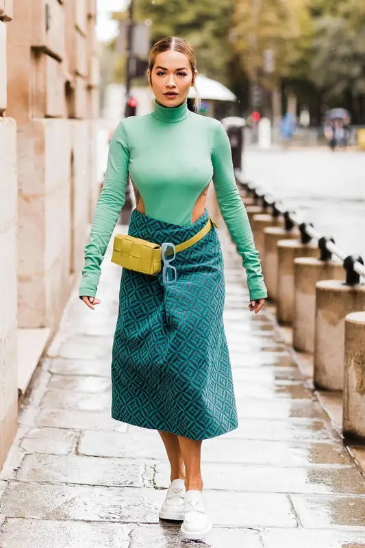 Rita Ora outfit in Bottega Veneta, The Attico, and Linda Farrow, 2021