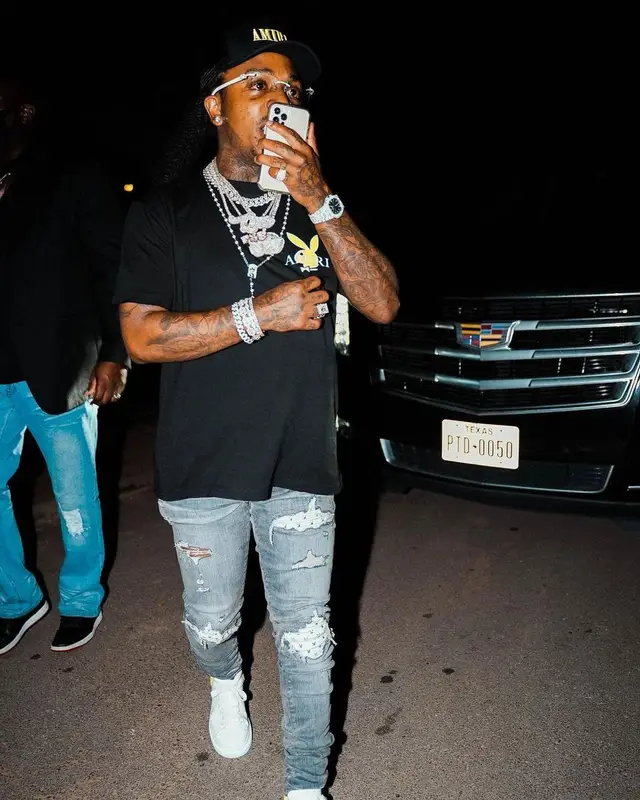 Jacquees outfit in Playboy, Cartier, and Amiri, 2021