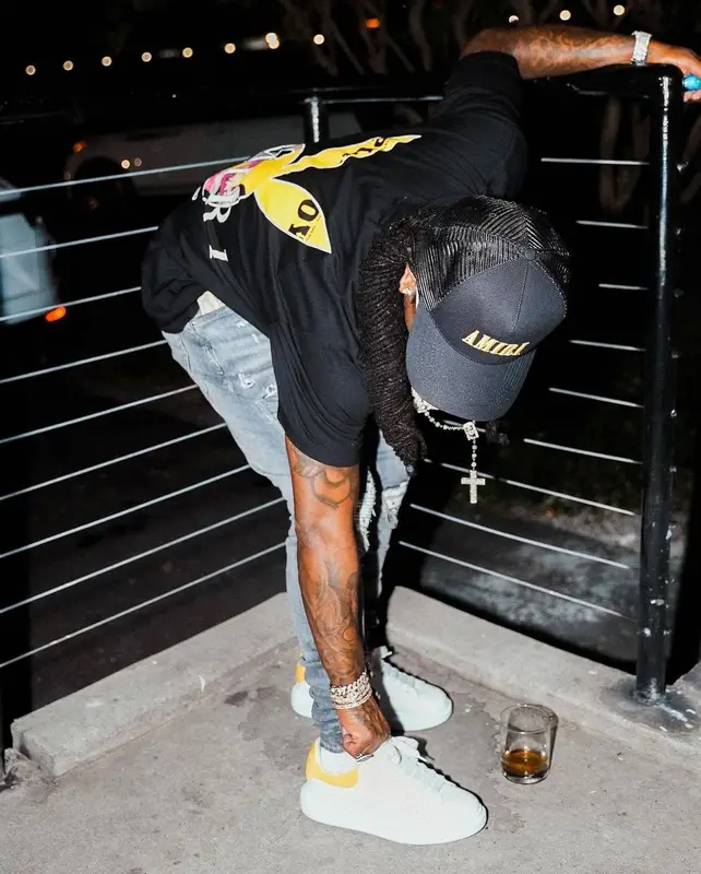 Jacquees outfit in Playboy, Cartier, and Amiri, 2021