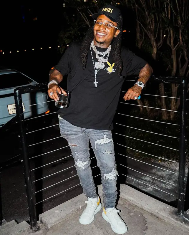 Jacquees outfit in Playboy, Cartier, and Amiri, 2021
