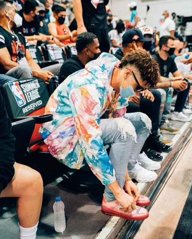LaMelo Ball outfit in Louis Vuitton and Amiri, 2021