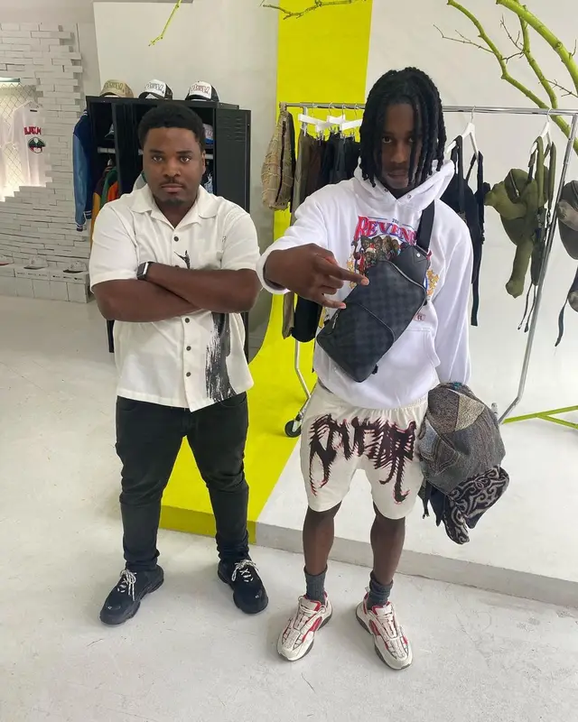 Polo G outfit in REVENGE, Amiri, and Louis Vuitton, 2021