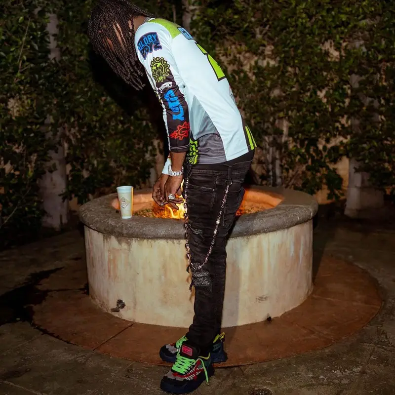 Chief Keef outfit in Amiri, Off-White, and Chrome Hearts, 2020