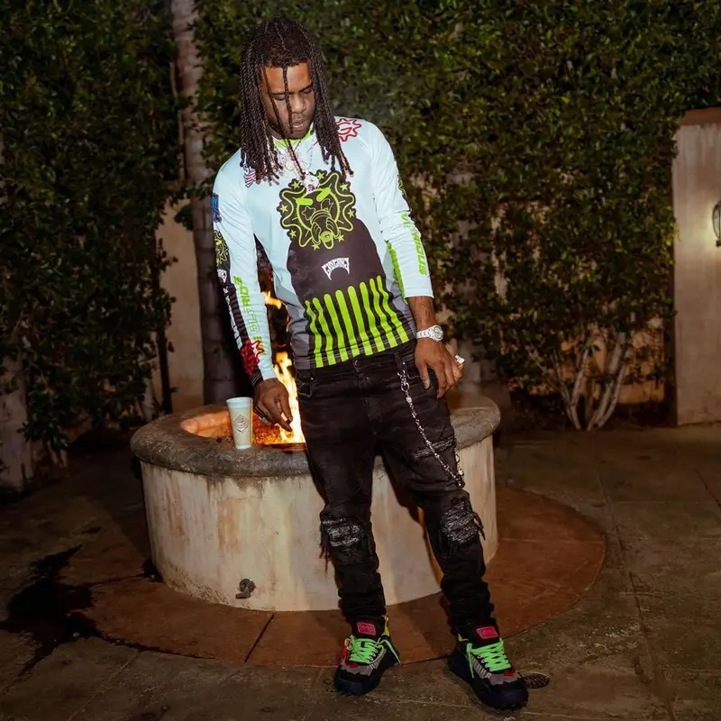 Chief Keef outfit in Amiri, Off-White, and Chrome Hearts, 2020