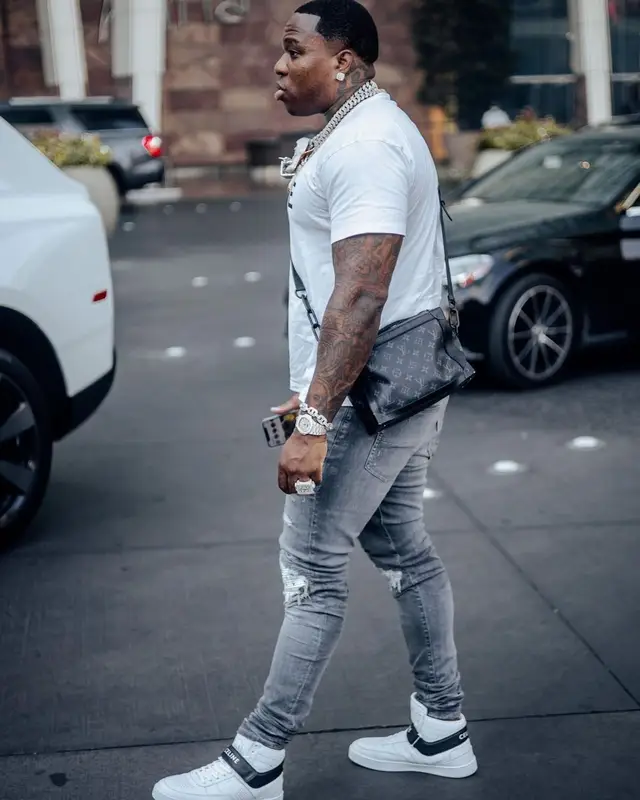 BandMan Kevo outfit in Celine, Amiri, and Louis Vuitton, 2021
