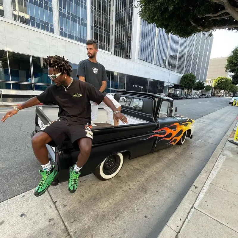 Saint JHN outfit in Christian Sex Club, Louis Vuitton, and Bottega Veneta, 2021