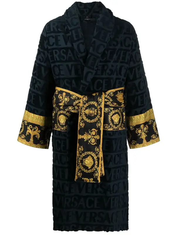 Versace Barocco Panel Logo Blue Devor Robe $595